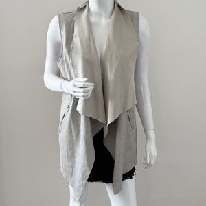 Y2K 00’s Joan Vass Faux Leather Taupe Grey Waterfall Collar Subversive Long Vest